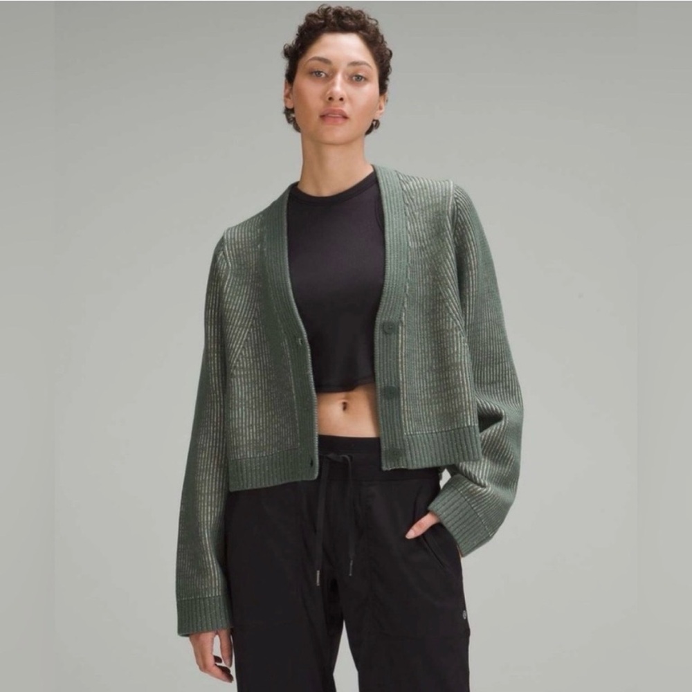 Lululemon dark forest green Crewneck Cardigan Sweater